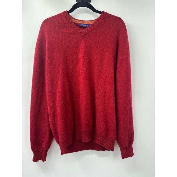 Alan Flusser Men's Size XL Long Sleeve V Neck 2 Ply Pure Cashmere Red Sweater - Picture 1 of 3